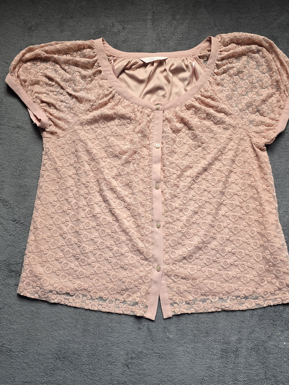 LC Lauren Conrad Blush Pink Floral Lace Button-Up Top